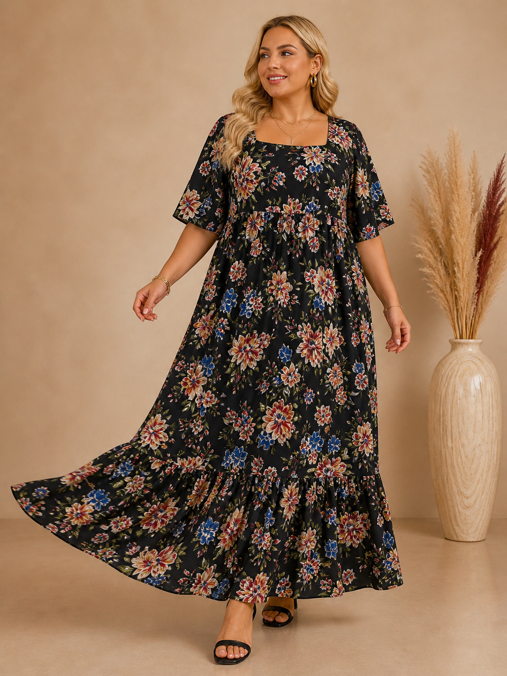 Maxi Robe ELENA -fleuri noir