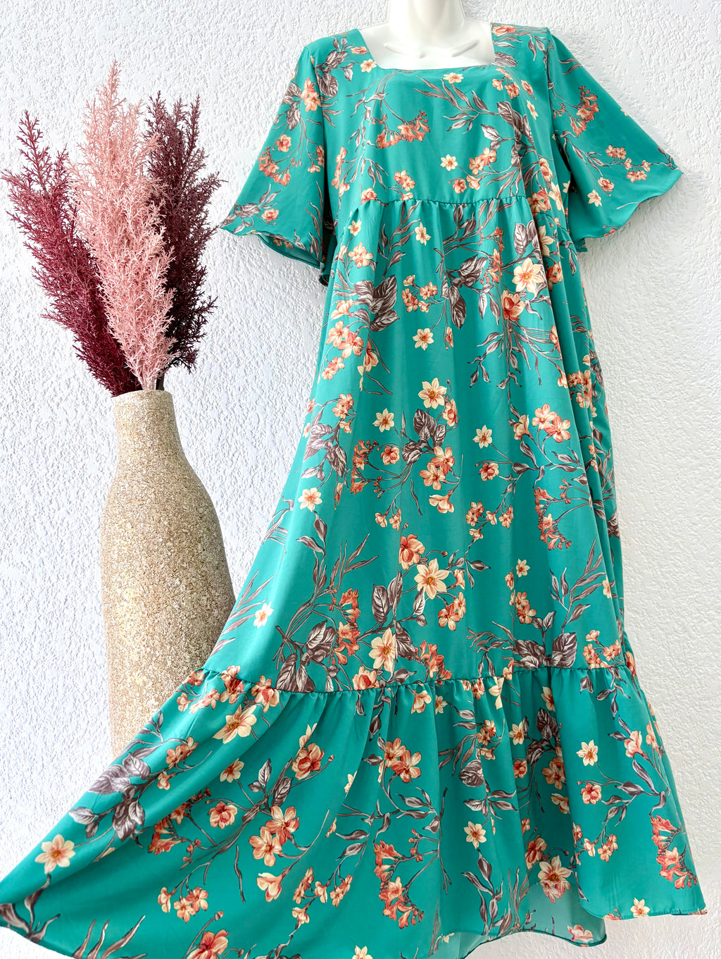 Maxi Robe ELENA -turquoise/orange