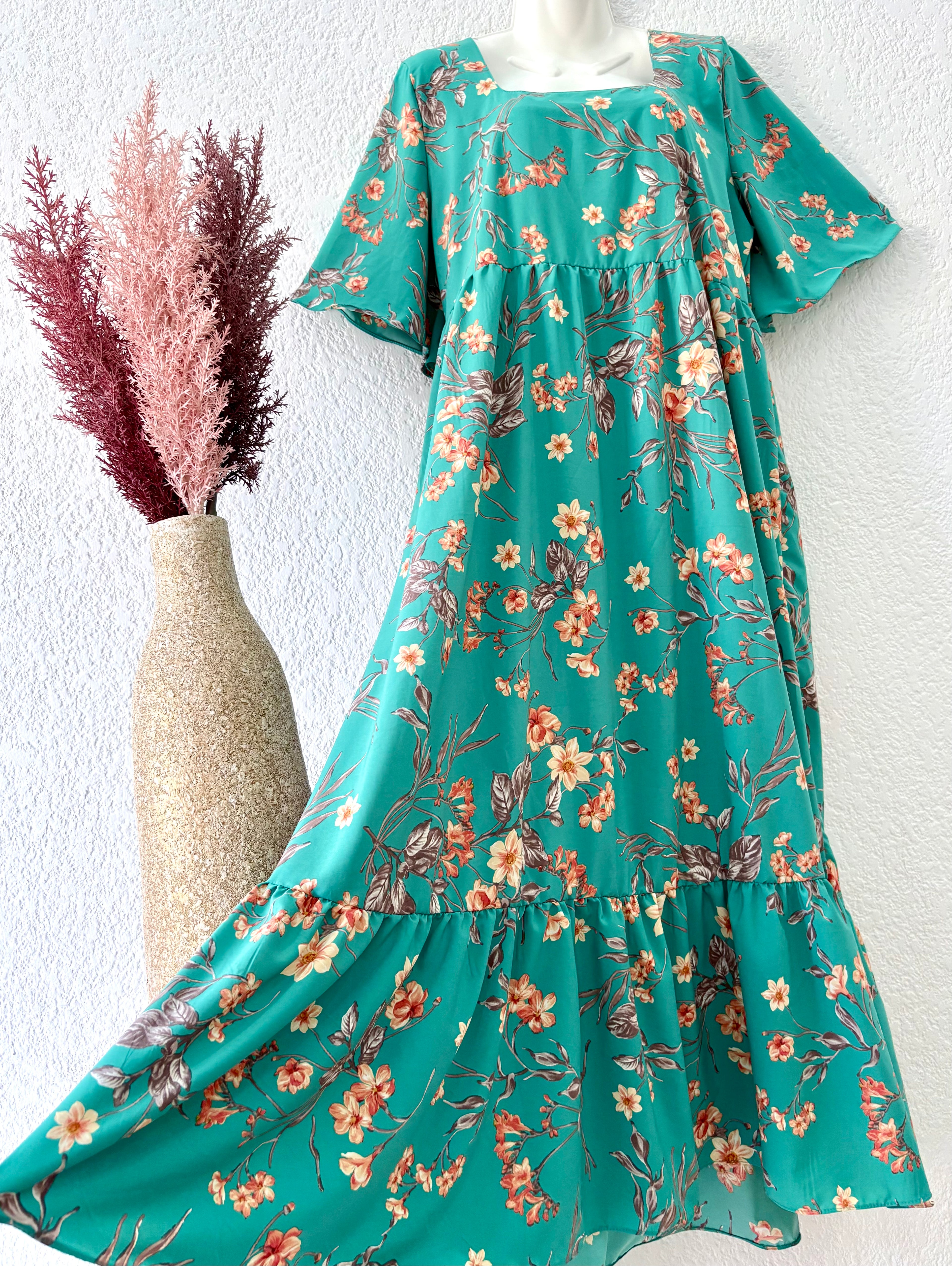 Maxi Robe ELENA -turquoise/orange
