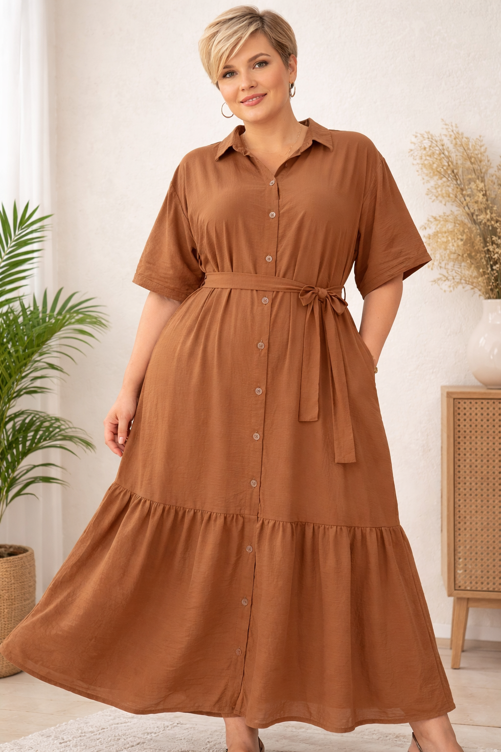 Robe chemise longue EDA- camel