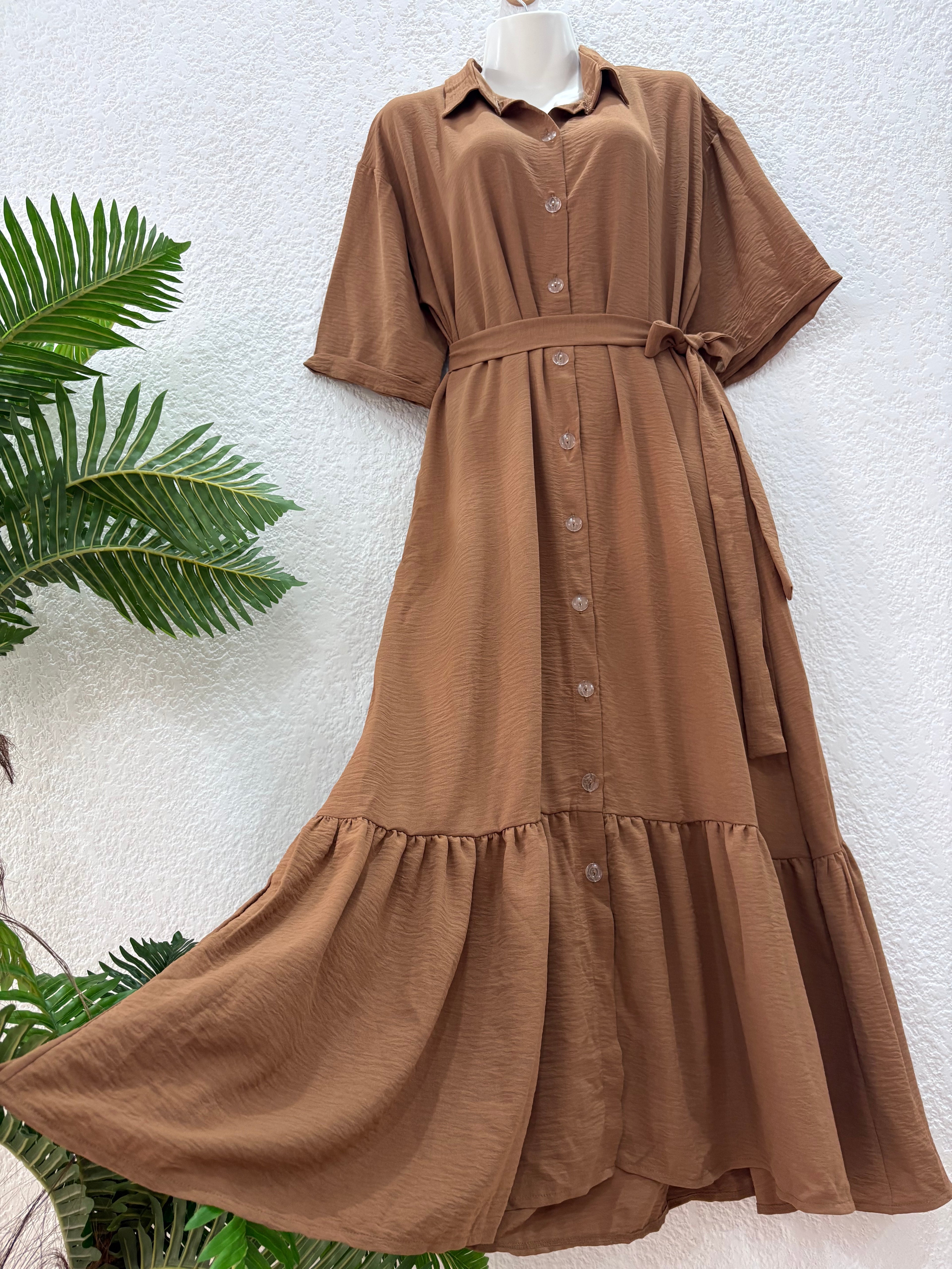 Robe chemise longue EDA- camel