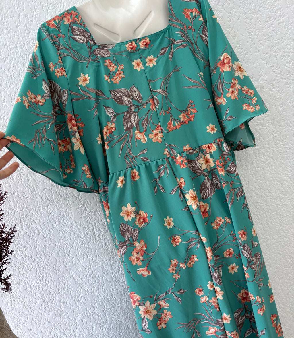 Maxi Robe ELENA -turquoise/orange