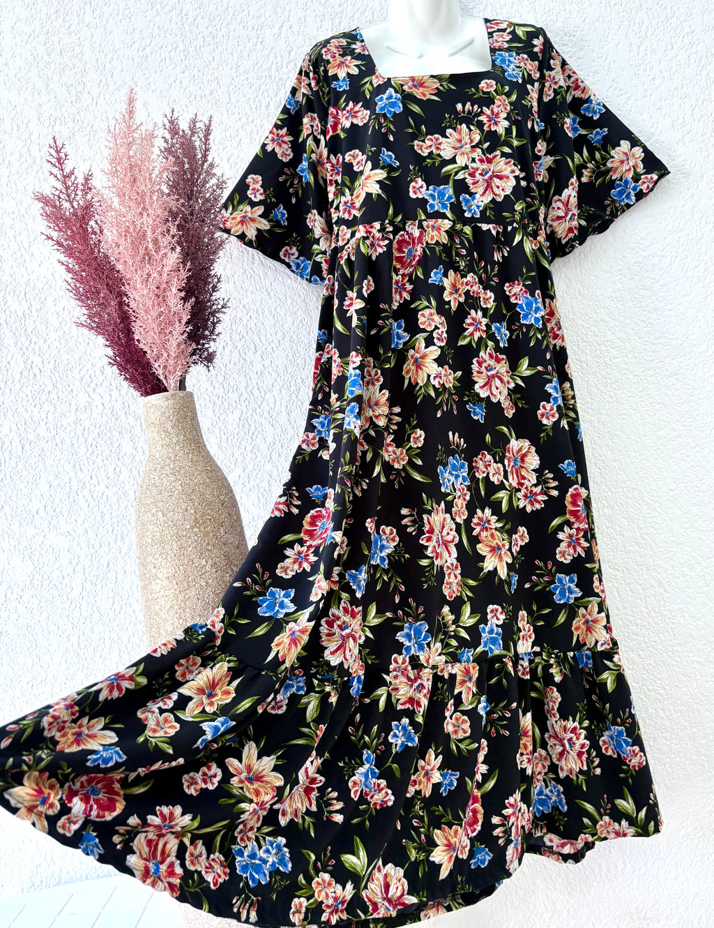 Maxi Robe ELENA -fleuri noir