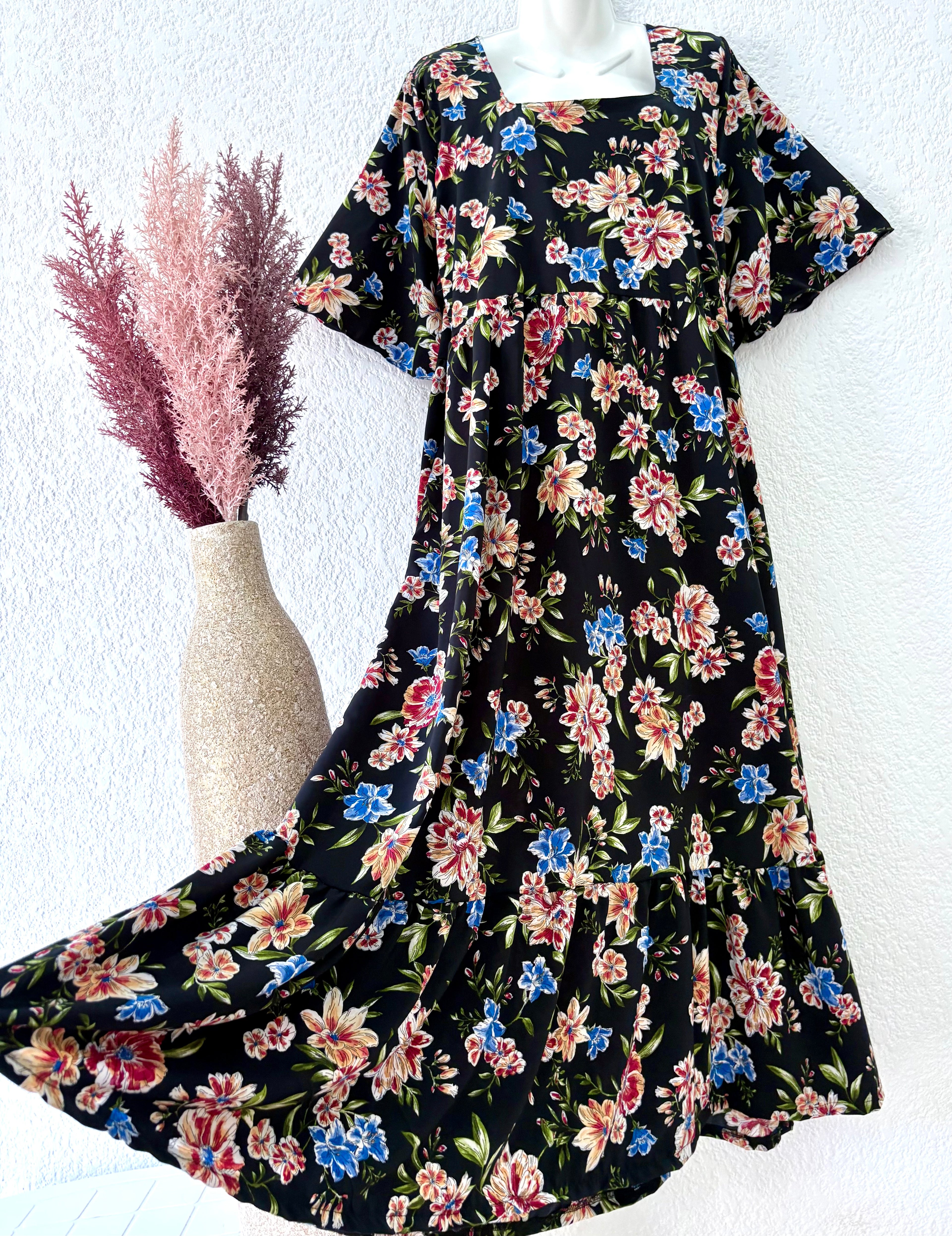 Maxi Robe ELENA -fleuri noir