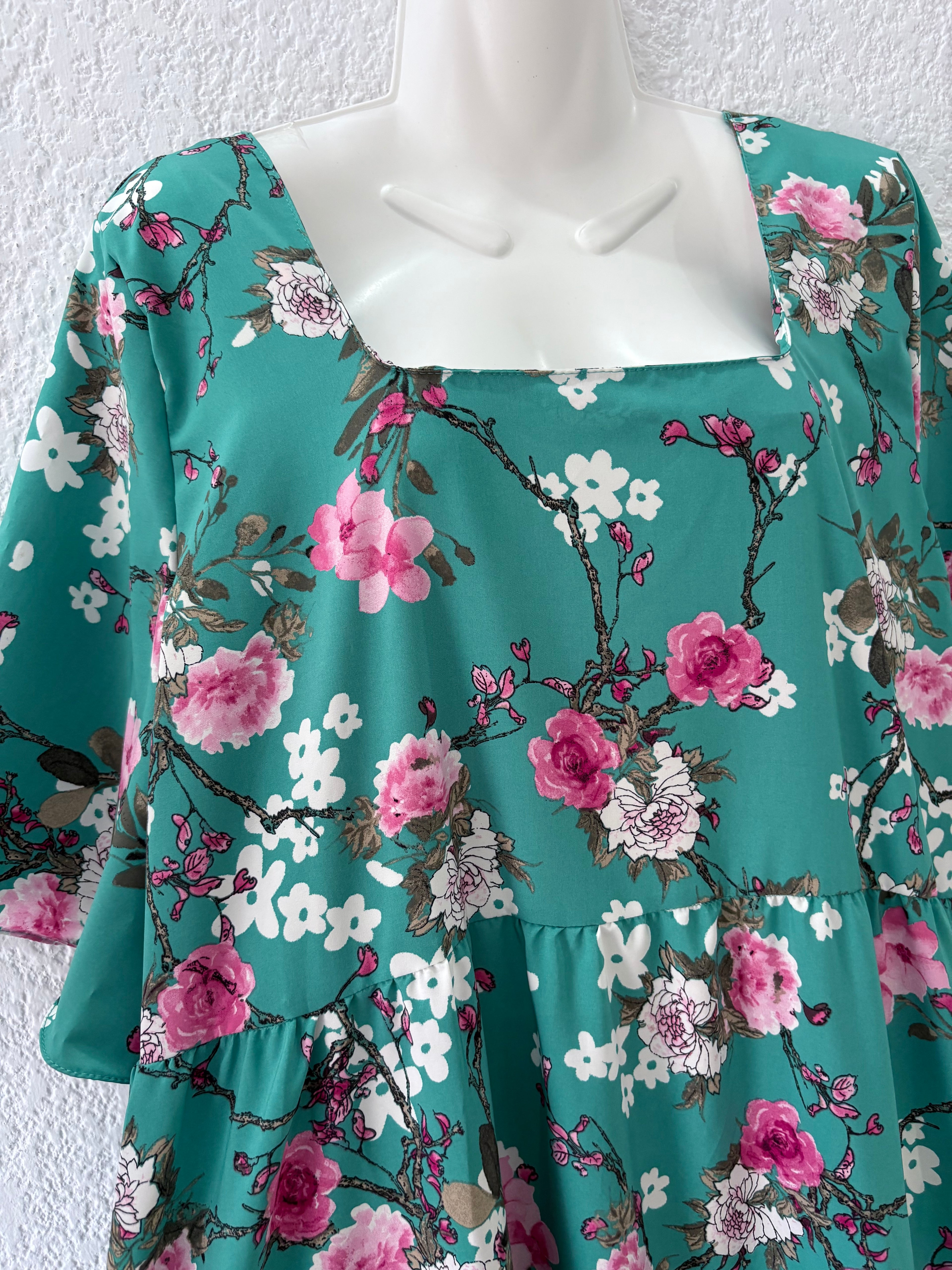 Maxi Robe ELENA -turquoise/rose