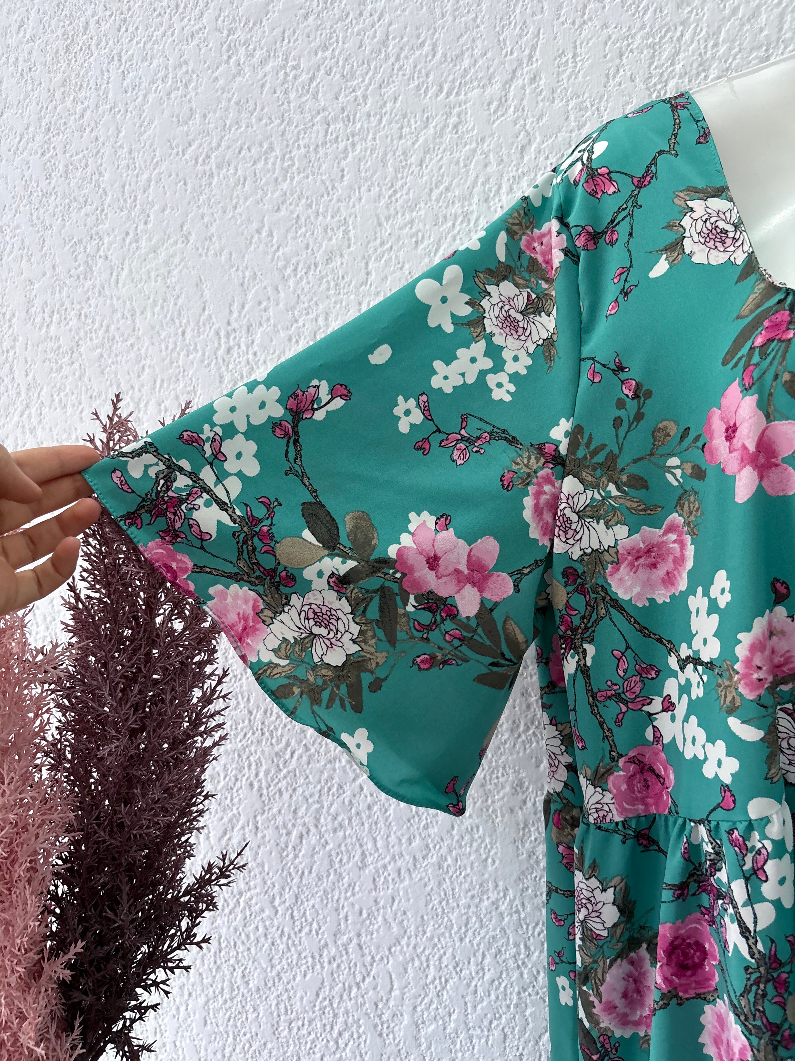 Maxi Robe ELENA -turquoise/rose